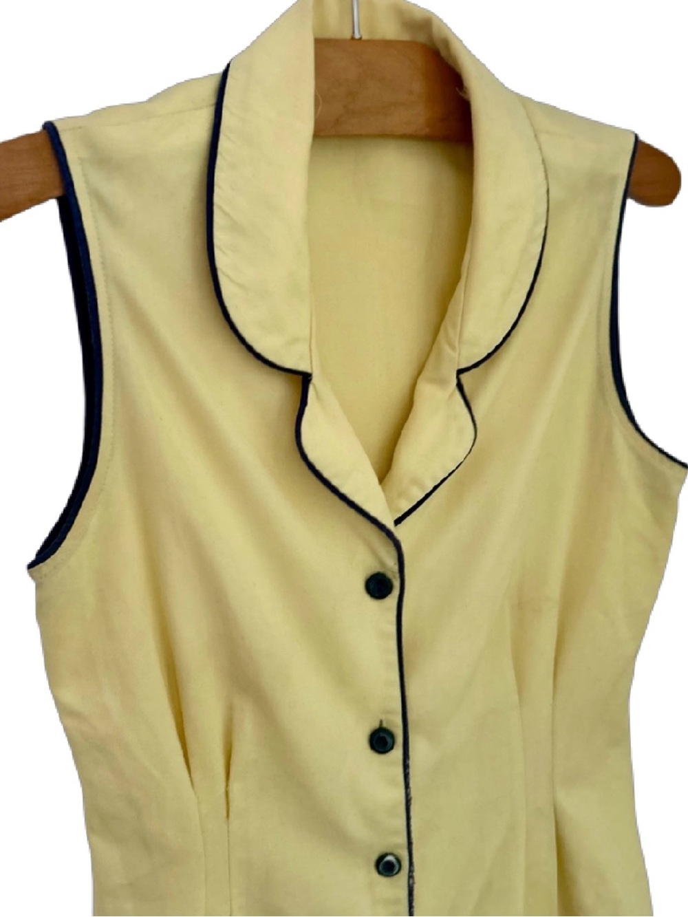 Vintage 80s 50s Inspired Yellow Fit & Flare Midi Dress Sleeveless M - Picture 2 of 4